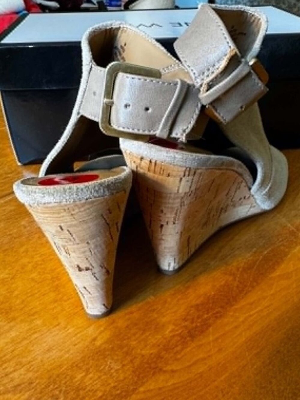 Nine West Beige Suede Slingback Wedge Sandals • Size 6 - Picture 3 of 4